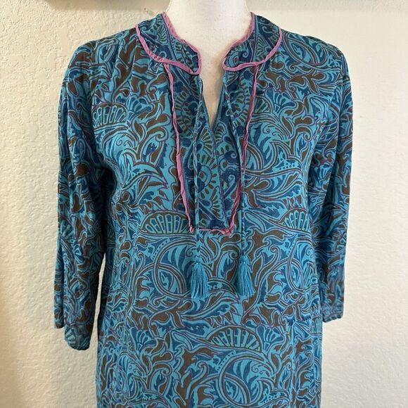 Cleobella Womens Midi Dress Size XS Kaftan Printed Tassel Neck Boho Festival - Picture 4 of 11